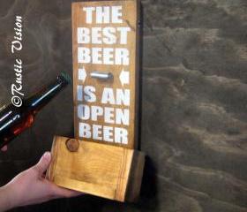 Wood Sign with Beer Bottle Opener with Easy to Empty Cap Catch